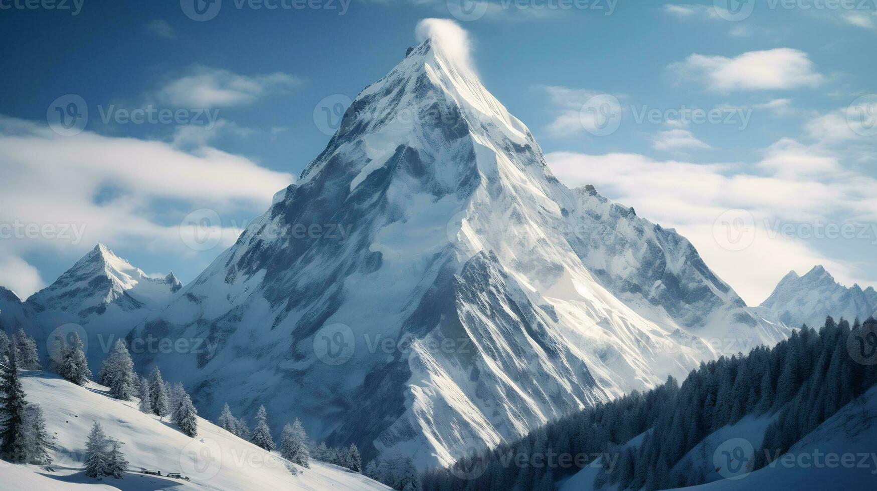 A pristine snow covered mountain peak AI Generative photo