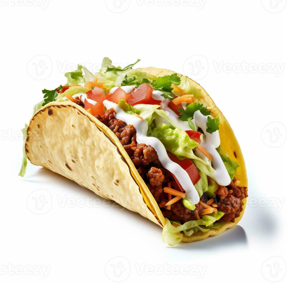 A delicious taco in isolated white background AI Generative photo