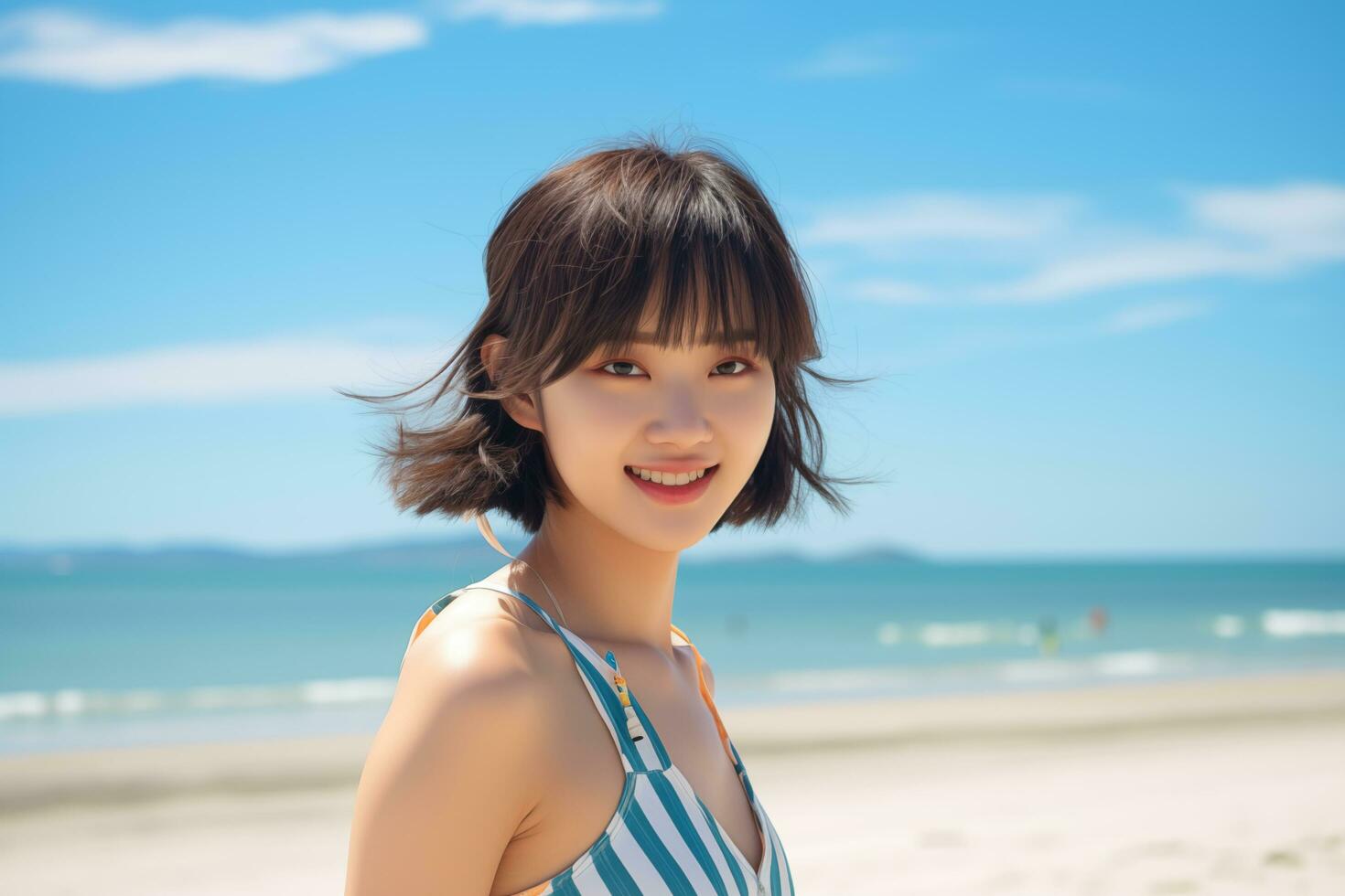 Beautiful young asian girl wearing summer dress in sunny day AI Generative photo