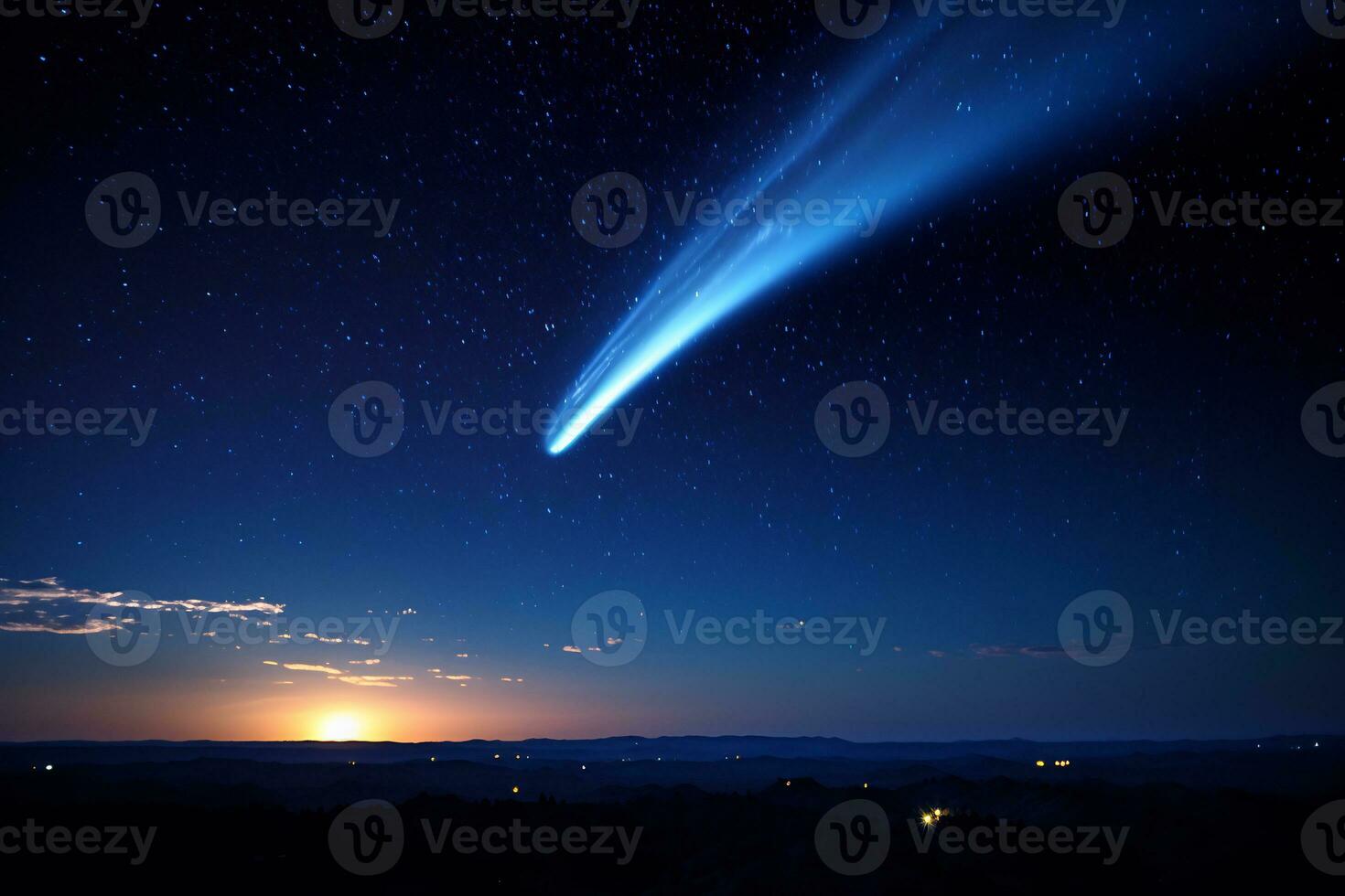 In the depths of the cosmos it is truly amazing to see beautiful shooting stars AI Generative photo