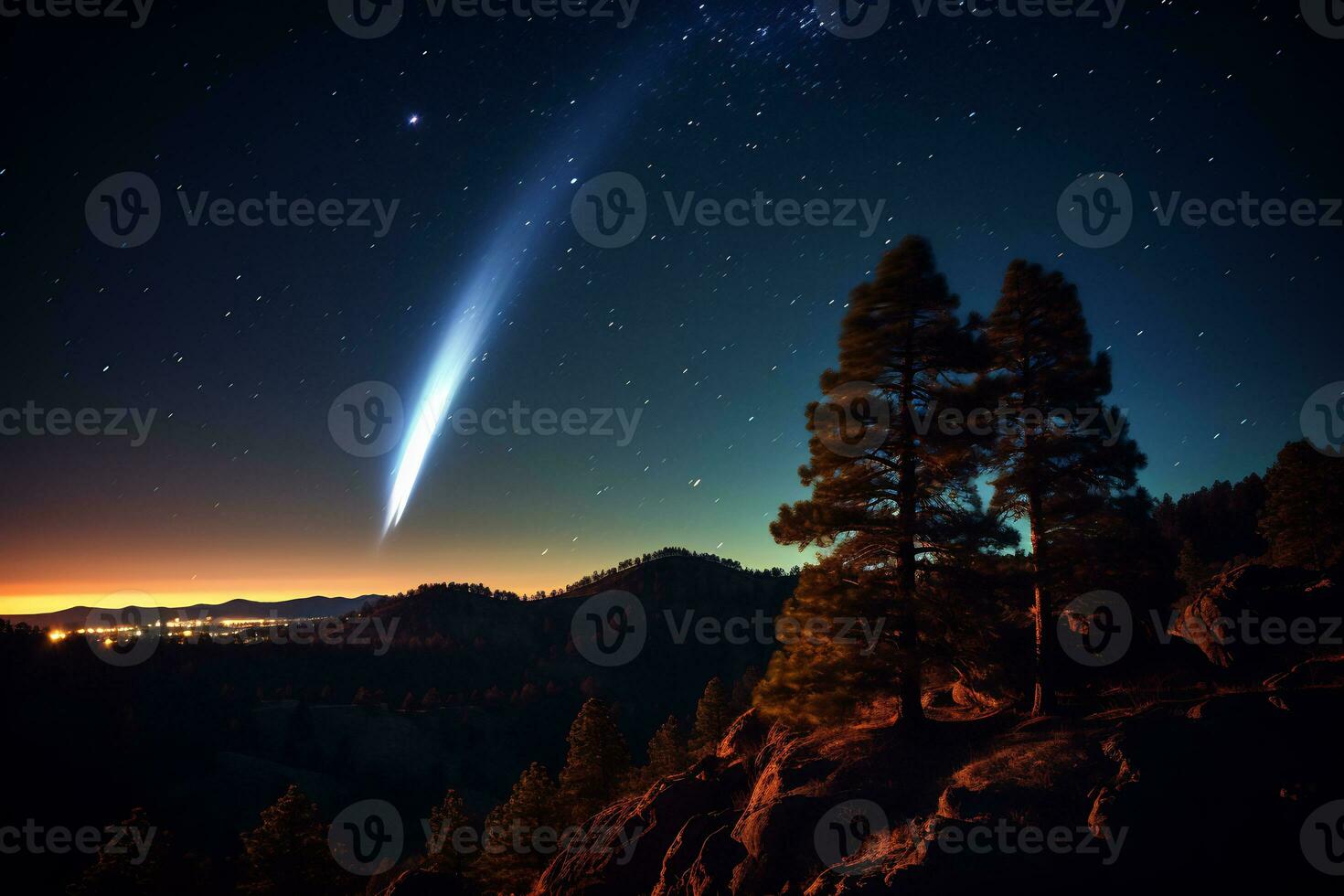 In the depths of the cosmos it is truly amazing to see beautiful shooting stars AI Generative photo