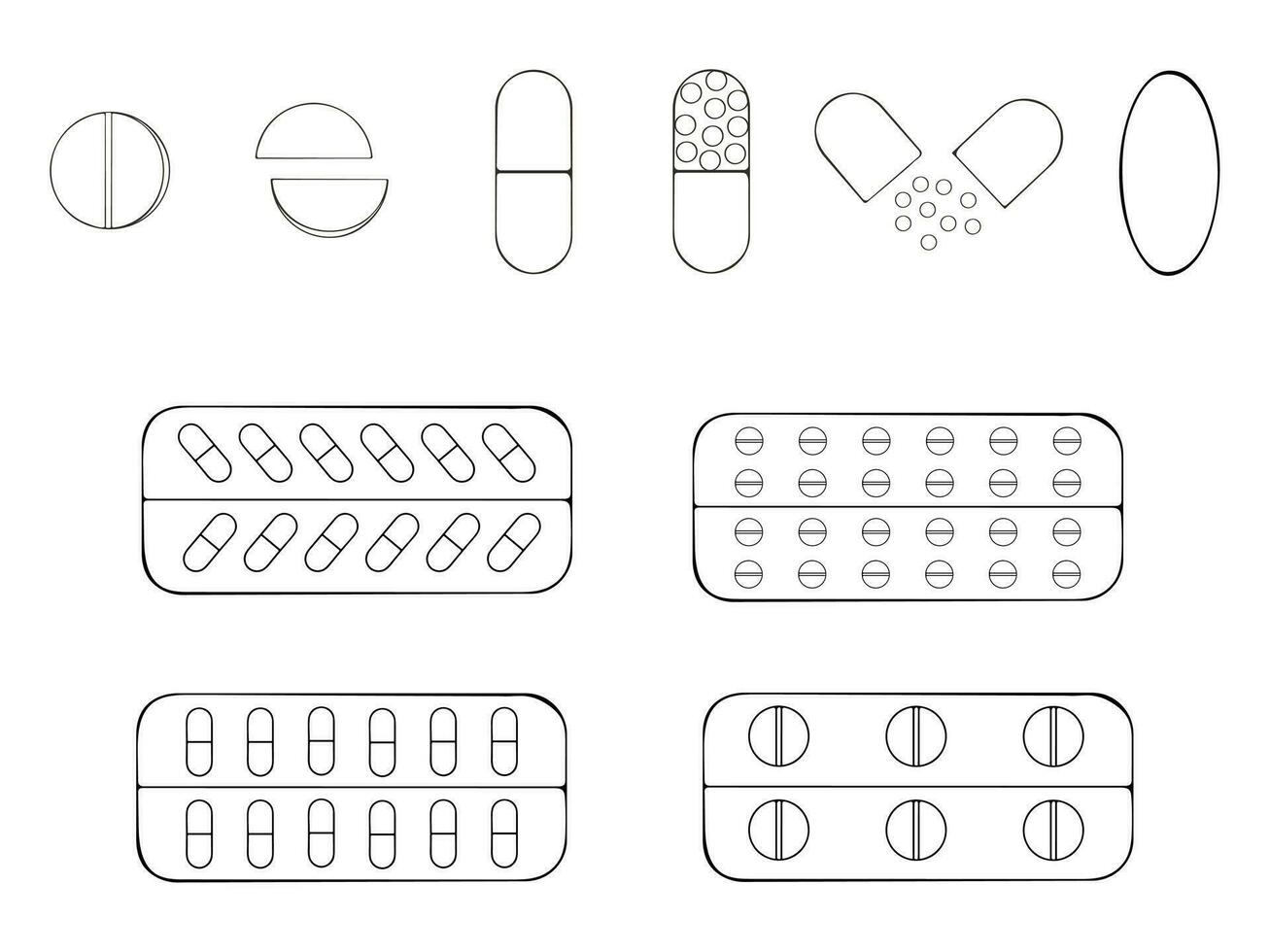 Set of doodles of pills, medicines on a white background vector