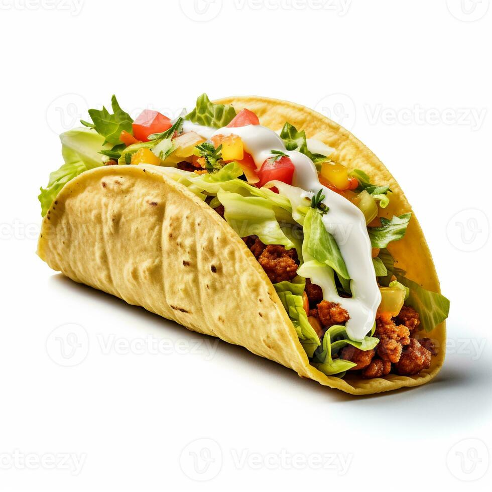 A delicious taco in isolated white background AI Generative photo