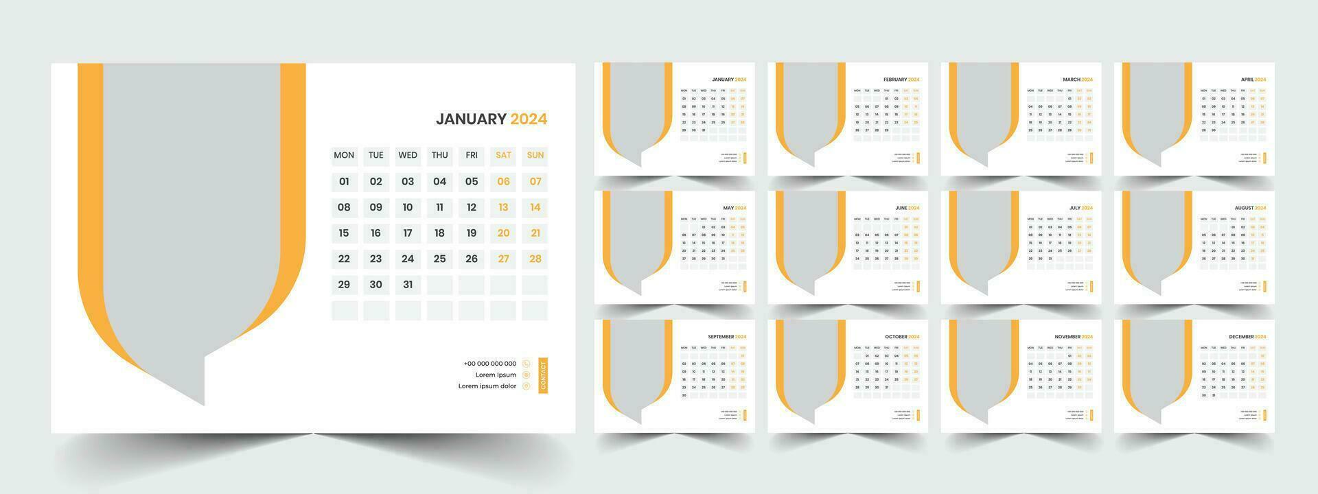 Desk Calendar 2024 template design, Office Calendar 2024 vector
