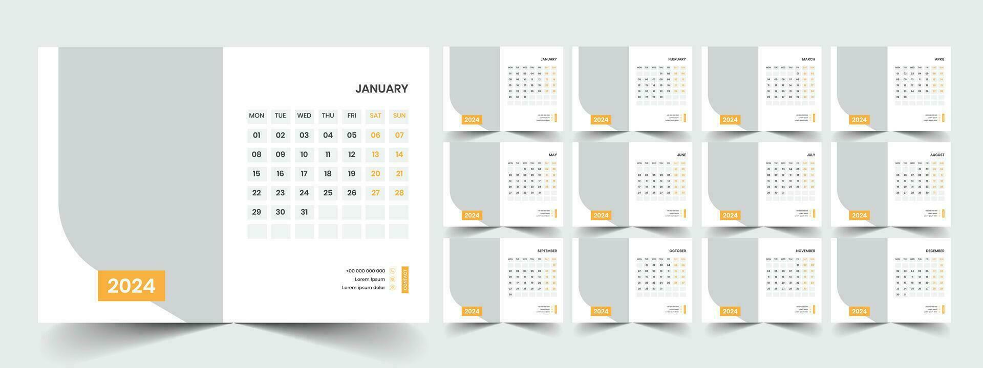 Desk Calendar 2024 template design, Office Calendar 2024 vector