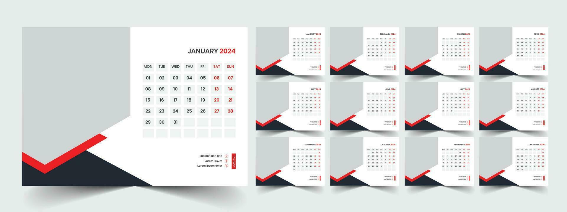 Desk Calendar 2024 template design, Office Calendar 2024 vector