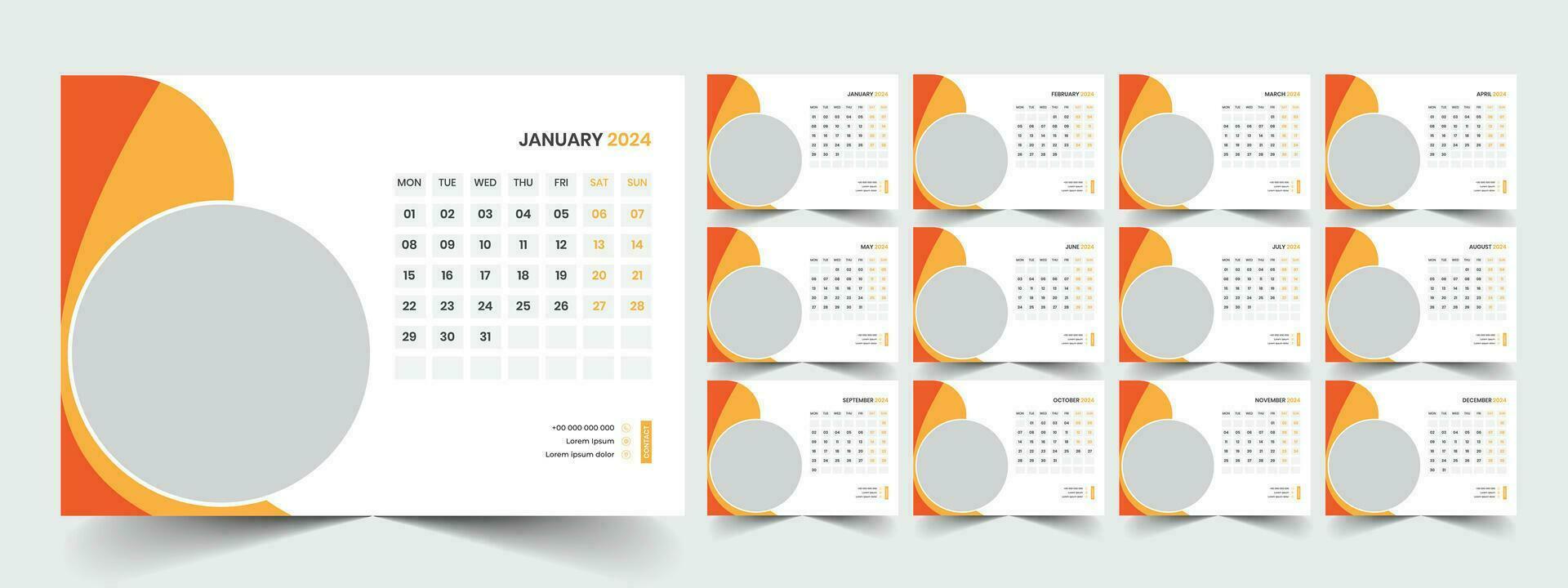 Desk Calendar 2024 template design, Office Calendar 2024 vector