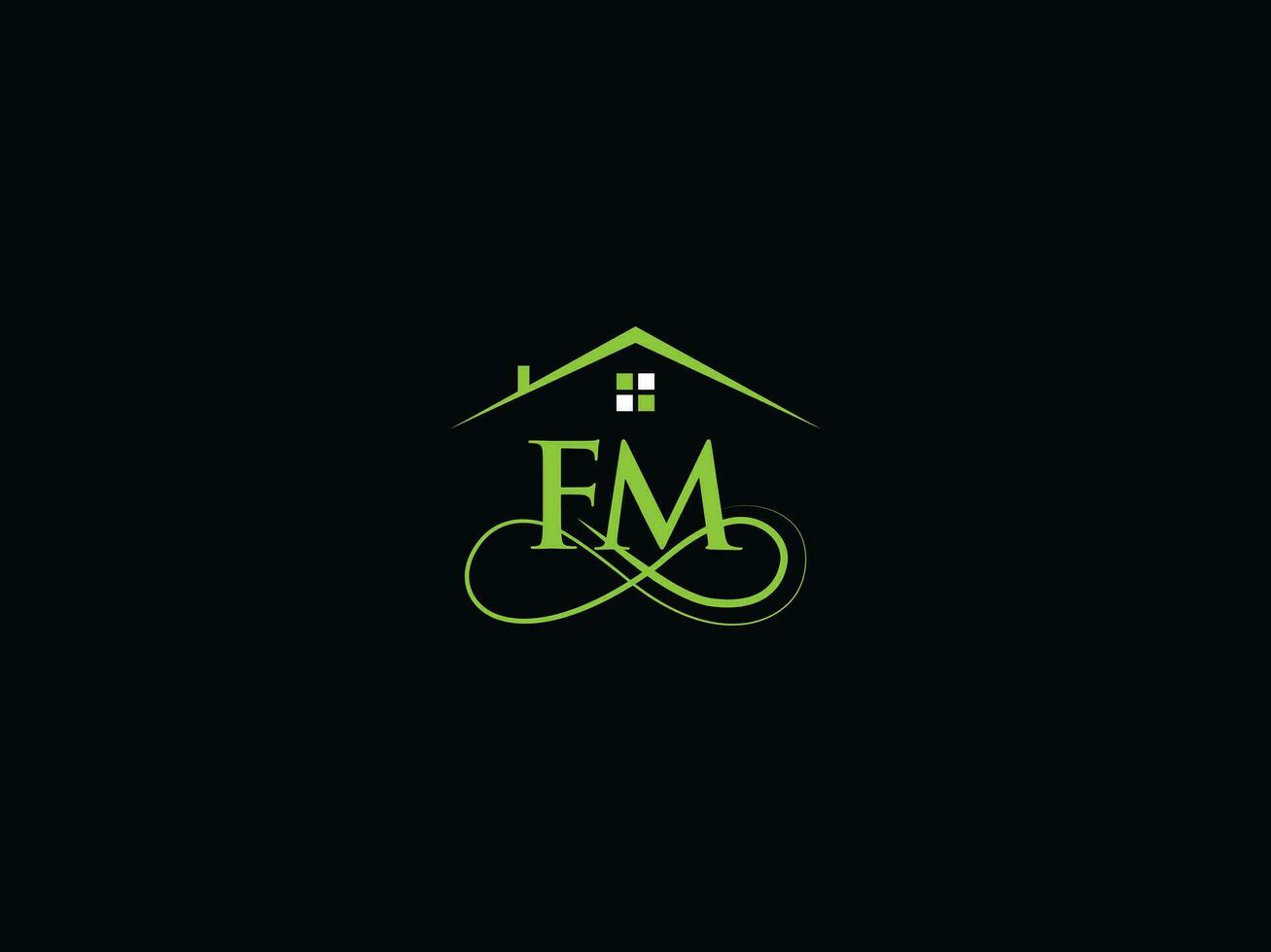 real inmuebles fm logo marca, minimalista fm edificio lujo hogar logo icono vector