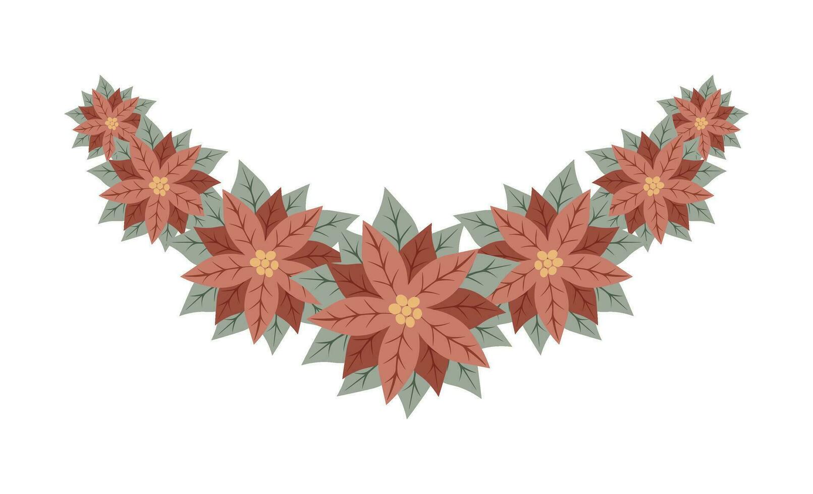 Decorative branch of red poinsettia flowers. Isolated floral New Year and Christmas decor for greeting card, invitation, holiday design vector