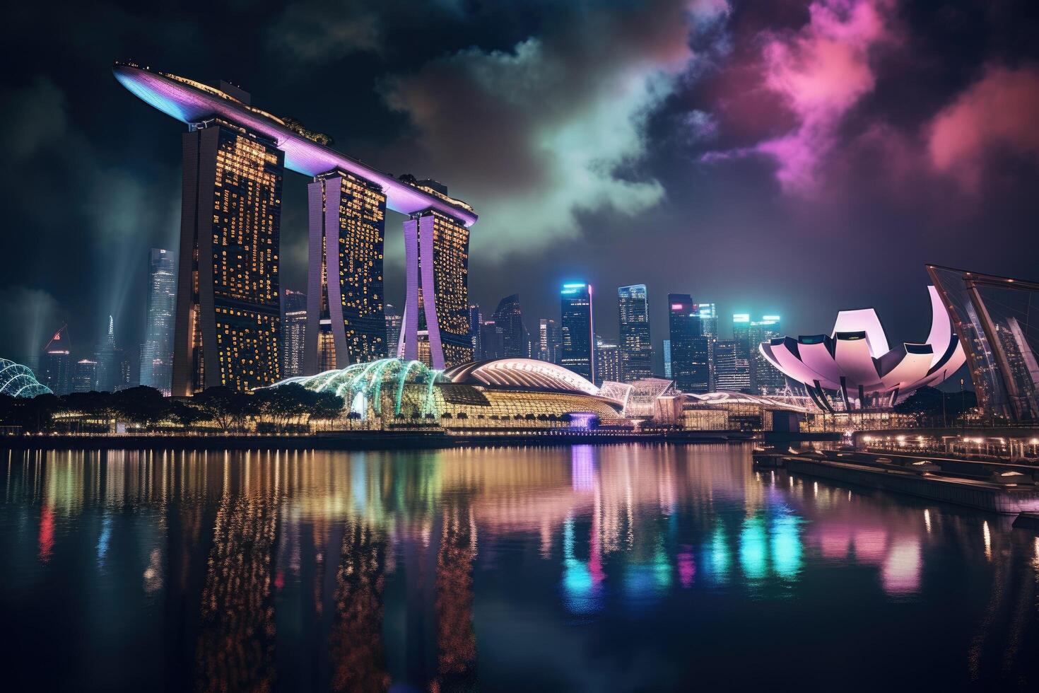 Marina Bay Sands at night, Marina Bay area at night, Singapore, AI Generated photo