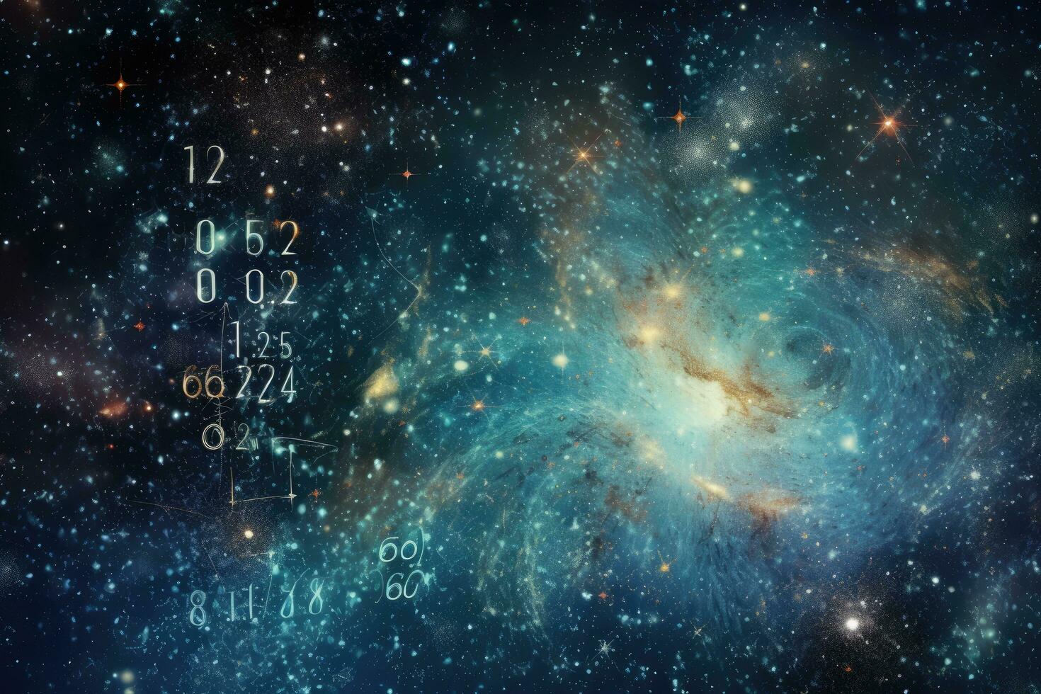 Planets, stars and galaxies in outer space showing the beauty of space exploration, Mathematical and physical formulas against the background of a galaxy in universe. Space Background, AI Generated photo