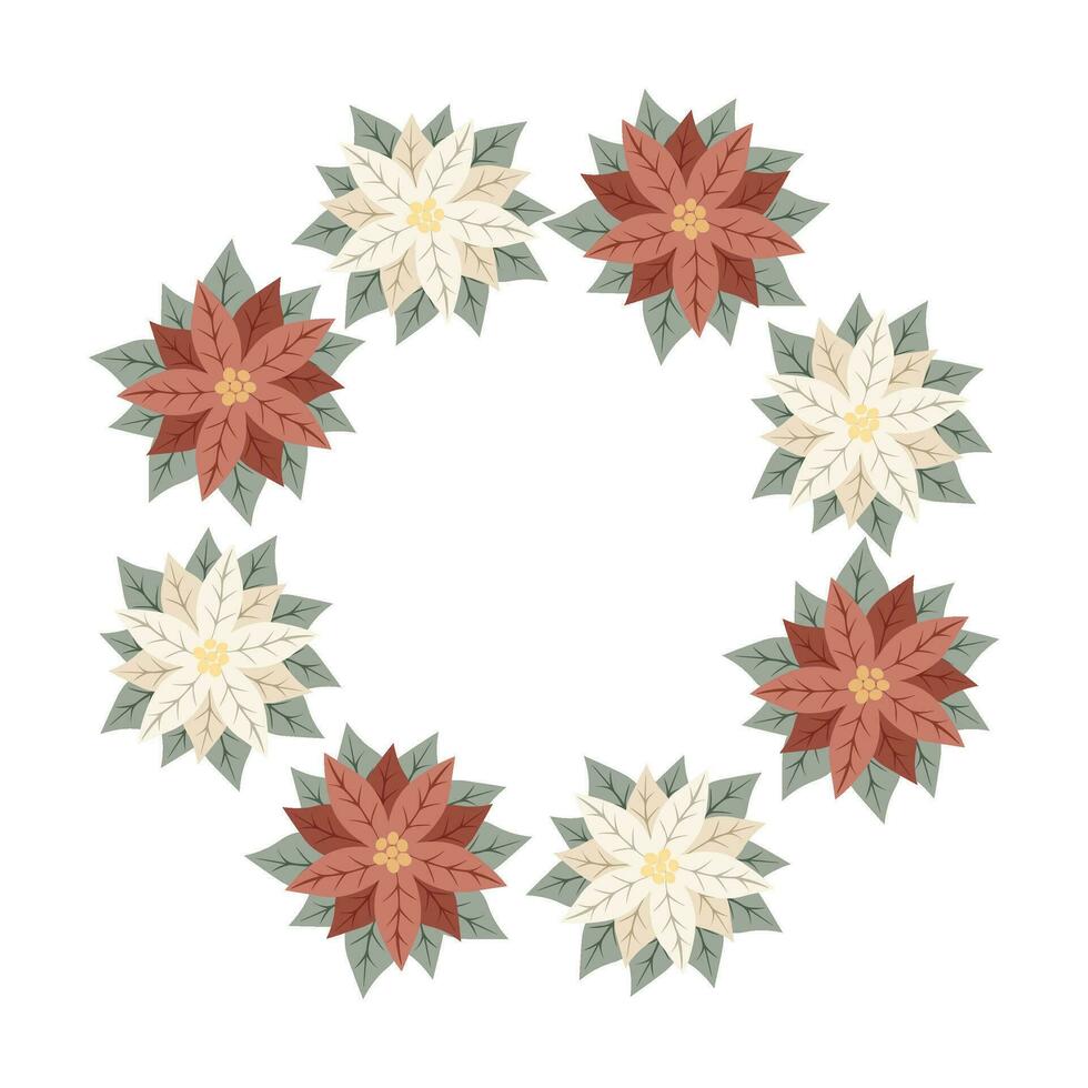 Christmas star, wreath of white and red poinsettia. Design for New Year cards, scrapbooking, stickers, planner, invitations vector