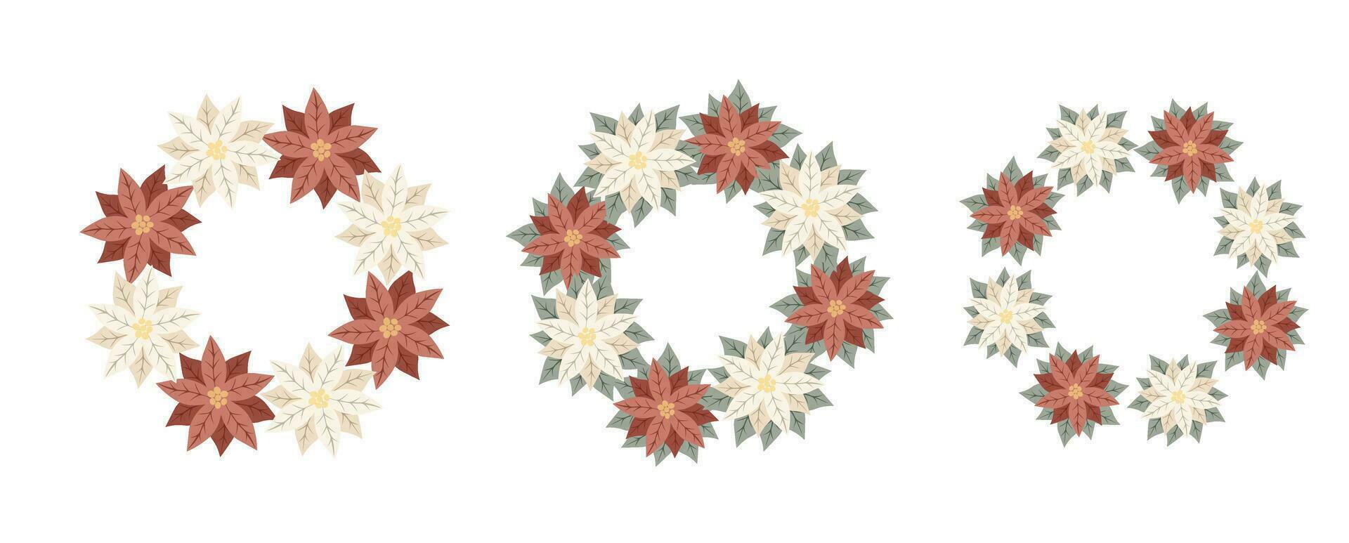 Christmas wreaths with white and red poinsettia. Design for New Year and Christmas cards, scrapbooking, stickers, planner, invitations vector