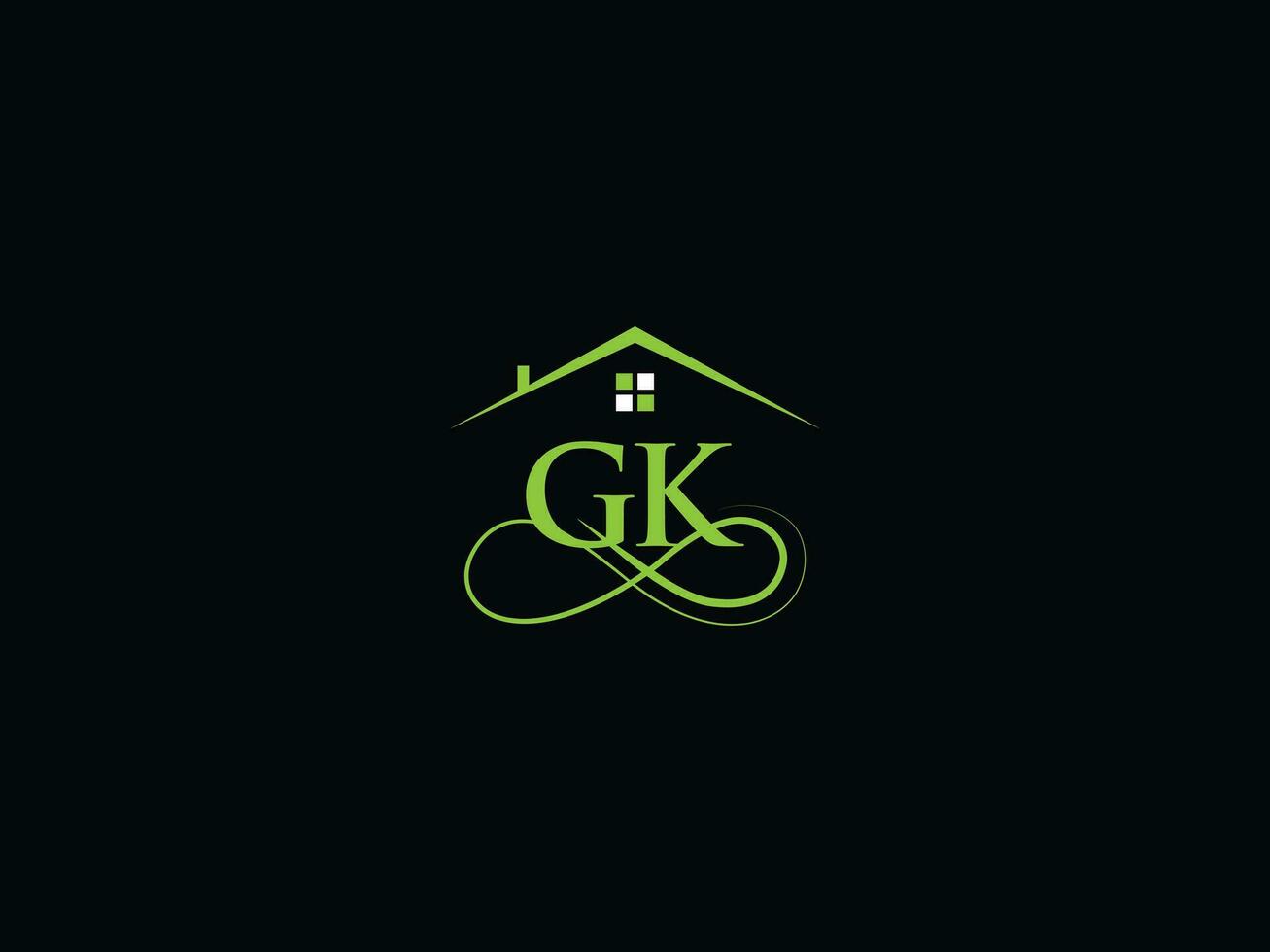 Creative Gk Real Estate Logo, Initial GK Logo Letter Icon Vector For Building