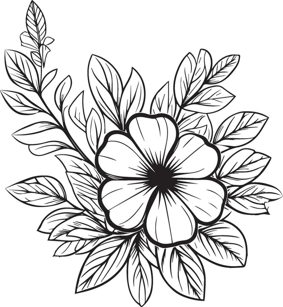 Flowers branch of Periwinkle flower Hand drawing vector illustration