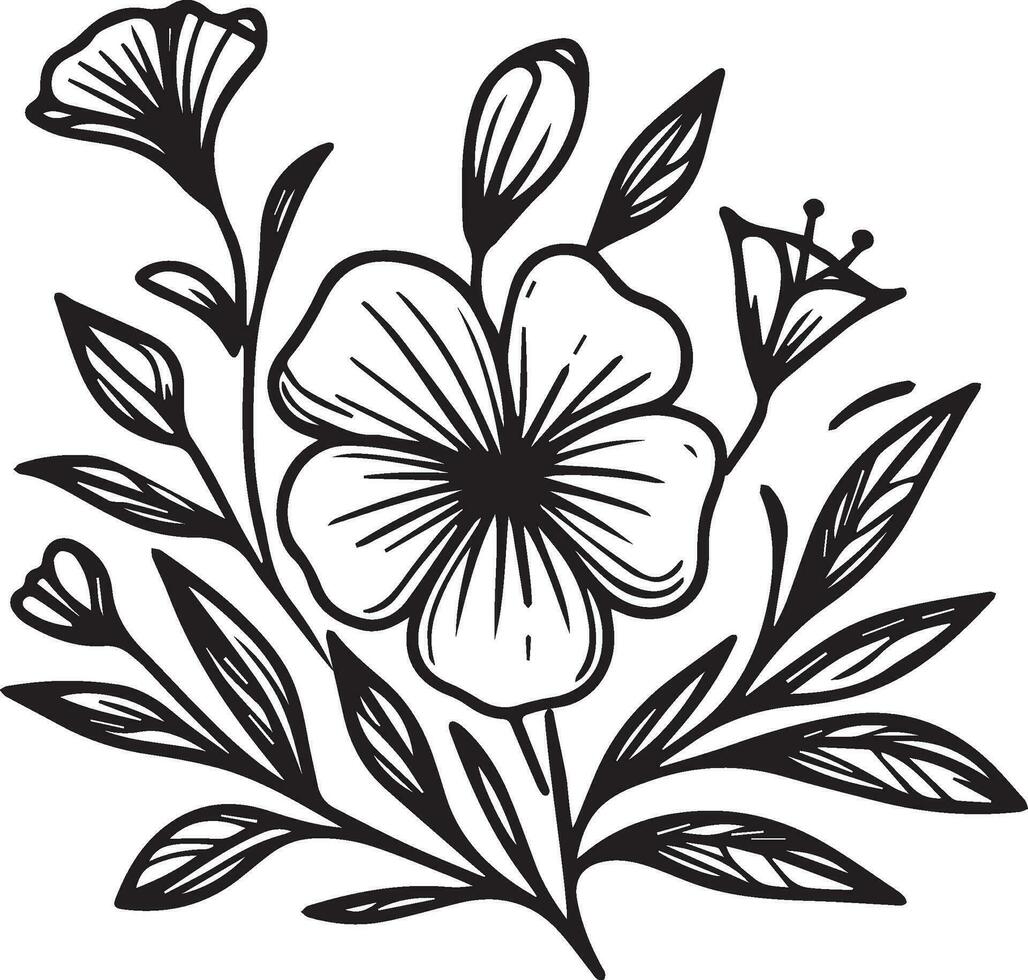 Isolated Periwinkle flower hand drawn vector sketch illustration, botanic collection branch of leaf buds natural collection coloring page floral bouquets engraved ink illustration