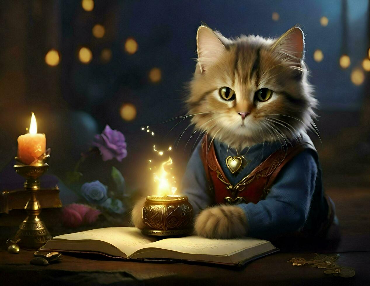a world where cats have magical powers, and write a story photo