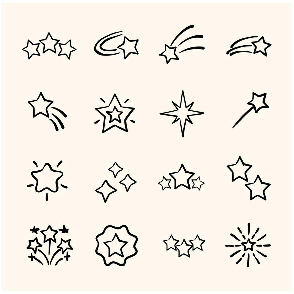 Set of stars with doodle line art. Doodle line art illustration of web symbols for websites and mobile apps. Trendy design. vector