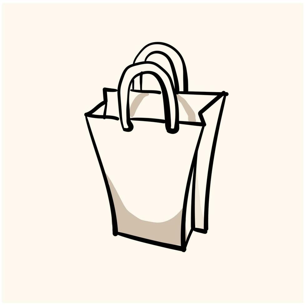 Shopping bag doodle line art on a cream colored background vector