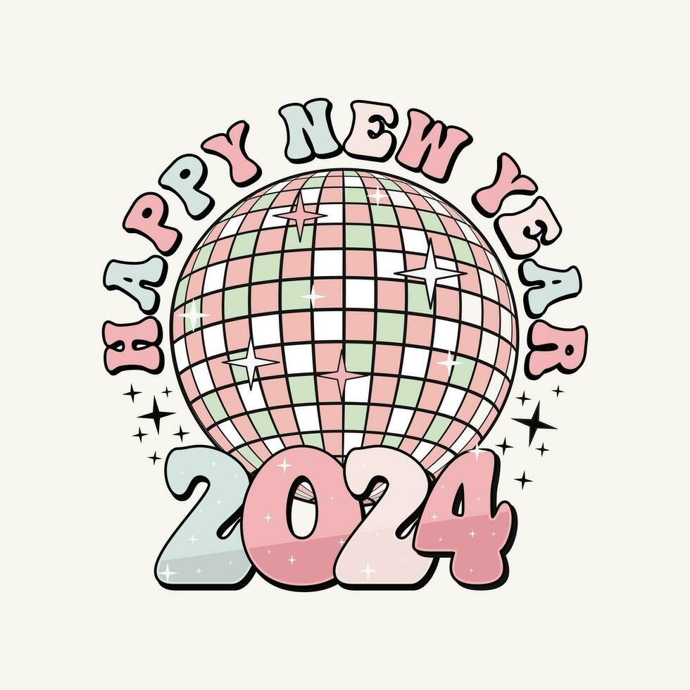 Happy New Year 2024 Logo. Abstract Hand drawn creative calligraphic vector logo design. Greeting concept for 2024 new year celebration