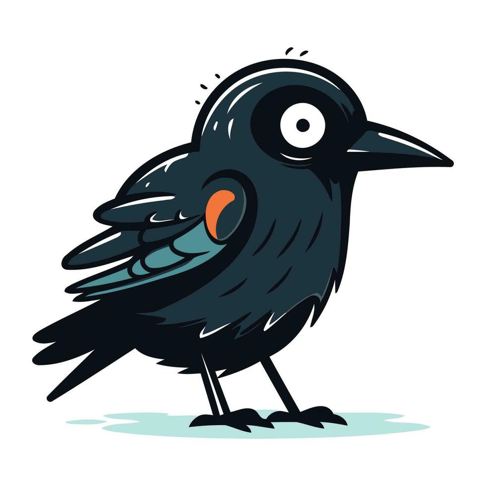 Cute cartoon black crow isolated on white background. Vector illustration.