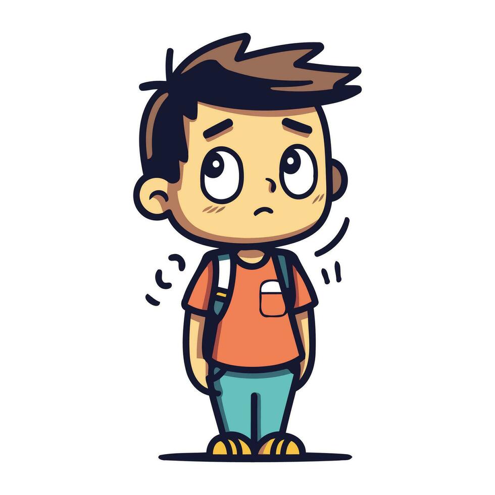 Cute boy with sad expression. Vector illustration in doodle style.