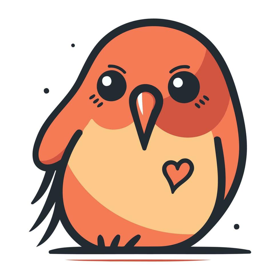 Cute cartoon bird with heart in its beak. Vector illustration.