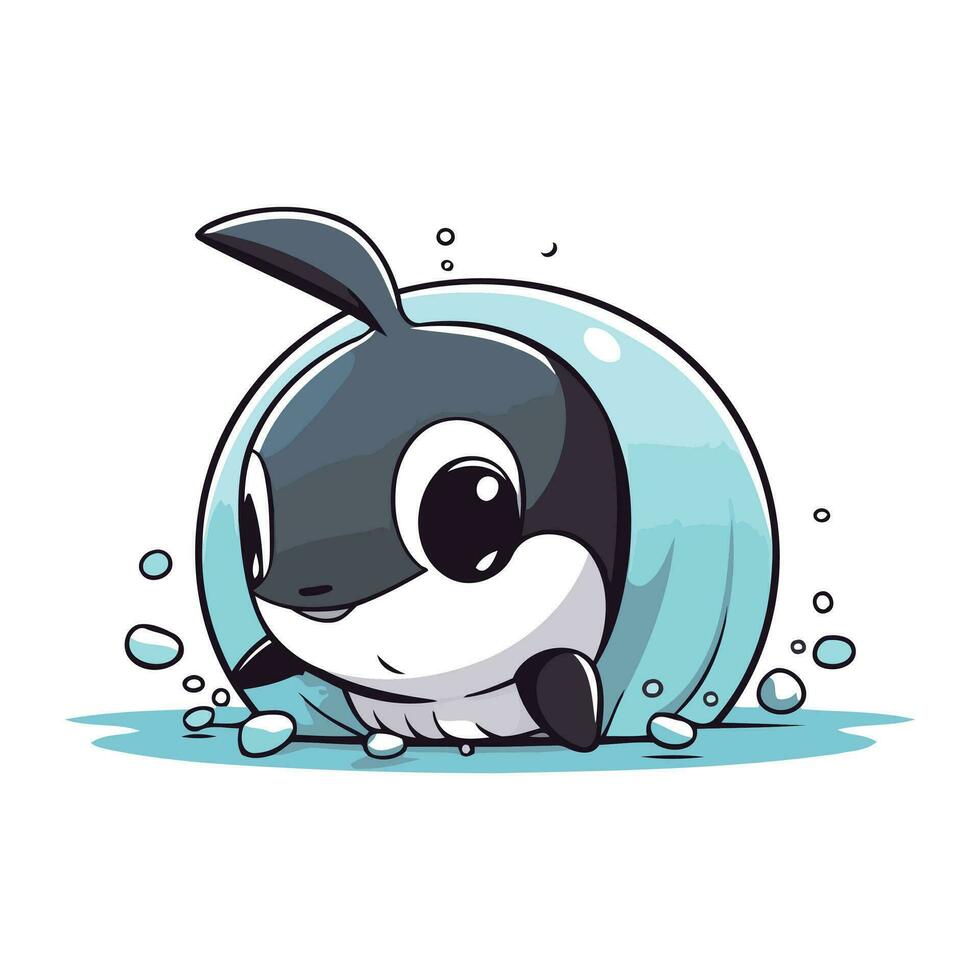 Cute cartoon killer whale swimming in the water. Vector illustration.