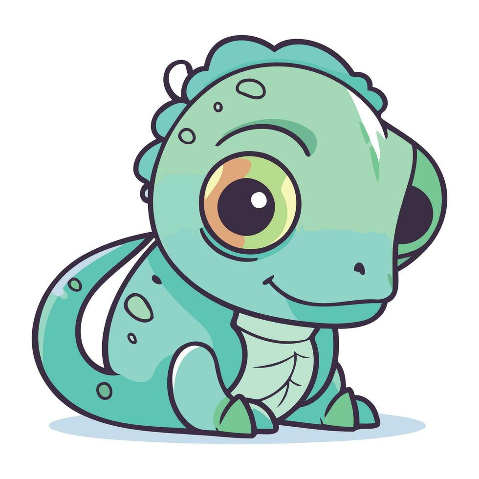 Cute cartoon dinosaur. Vector illustration of a cute green lizard.