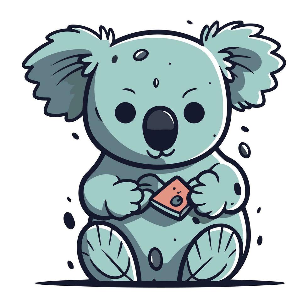 Cute cartoon koala bear with a ticket. Vector illustration.