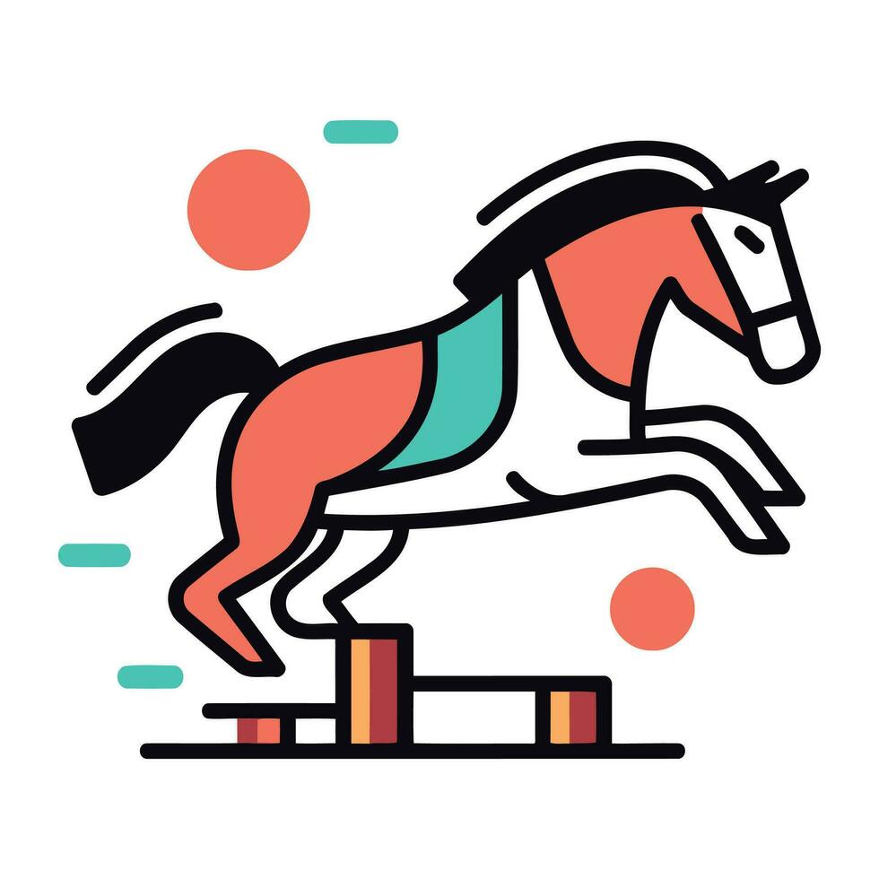 Horse jumping over obstacle. equestrian sport vector line icon