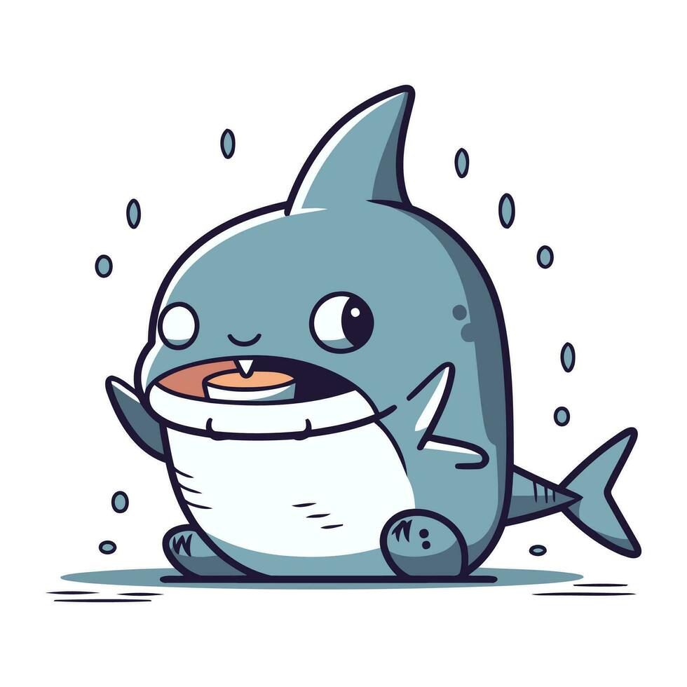 Cute cartoon shark. Vector illustration. Isolated on white background.