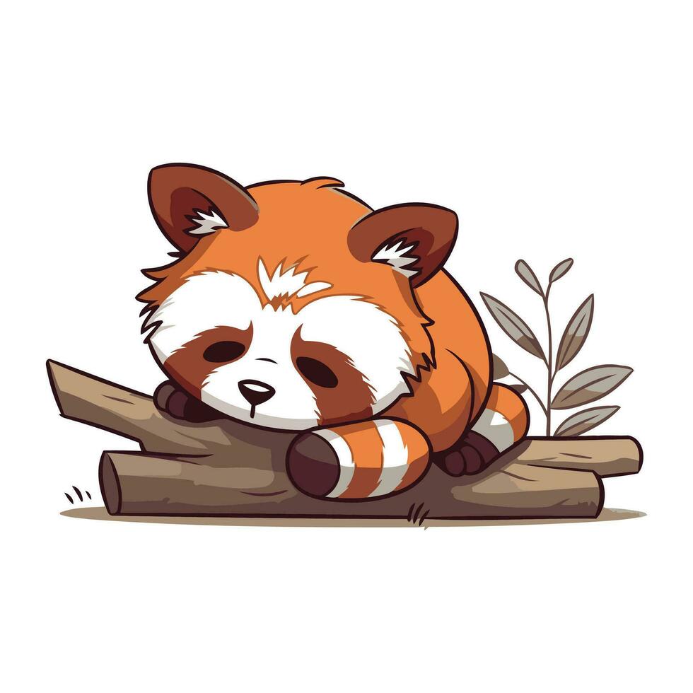 Cute red panda lying on a log. Vector illustration.