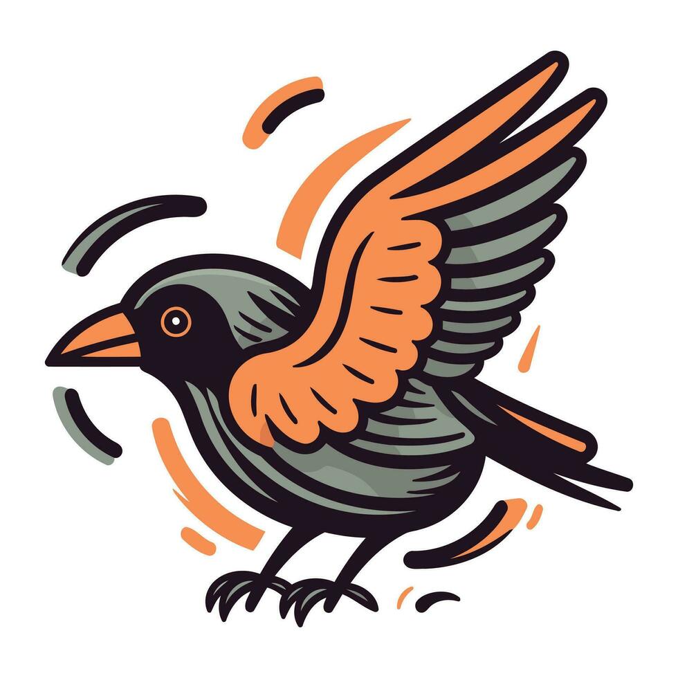 Crow flying in the sky. Vector illustration in cartoon style.