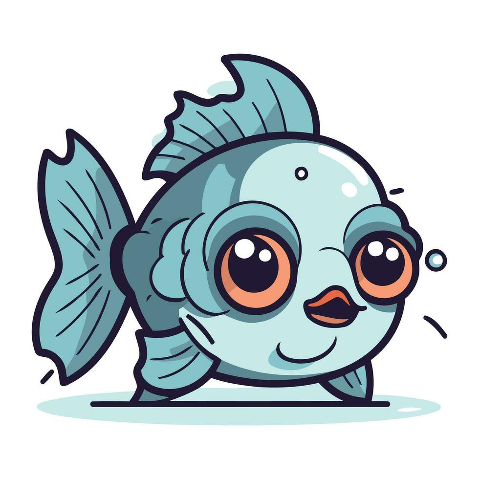 Cute cartoon fish. Vector illustration. Isolated on white background.
