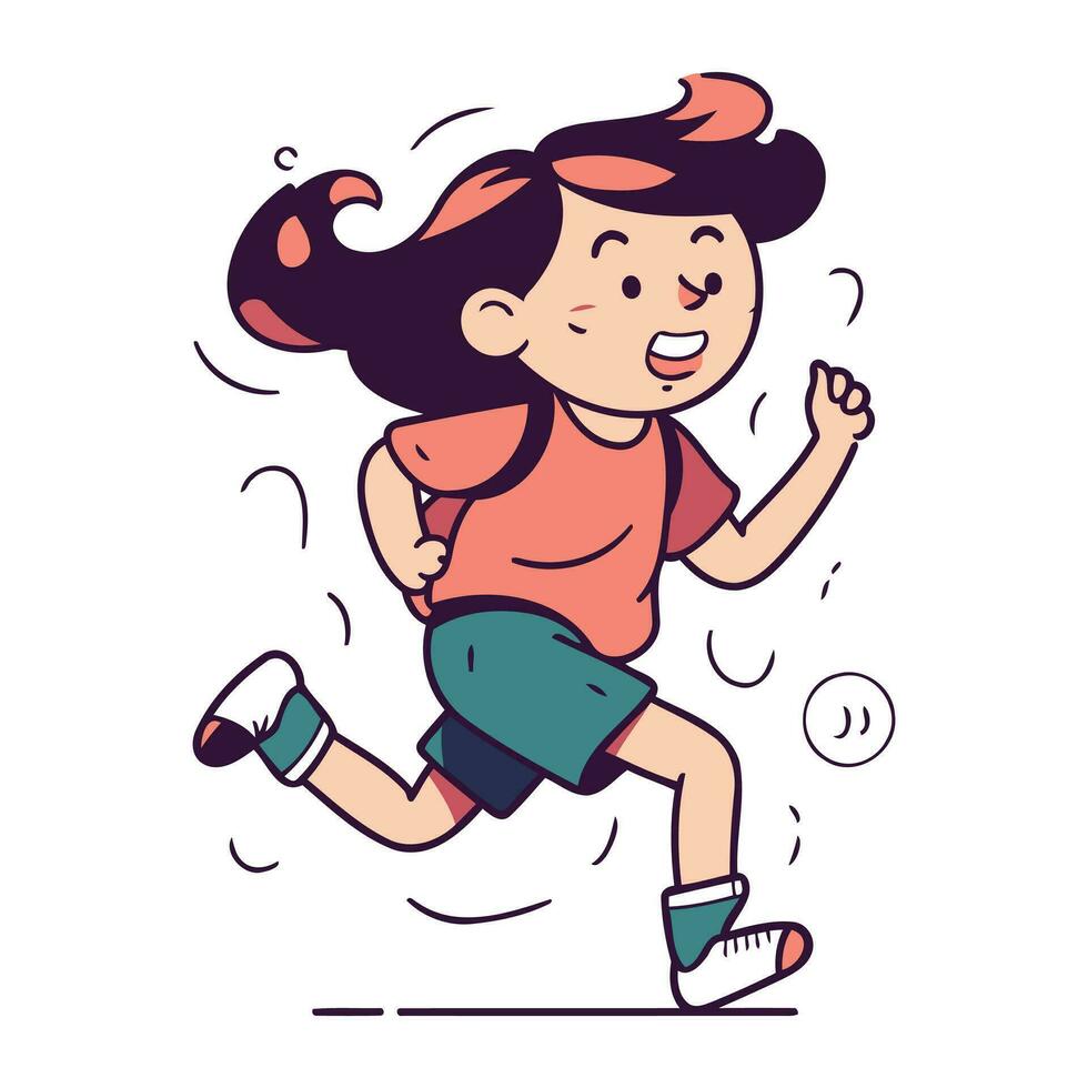 Running girl. Vector illustration in cartoon style. Cute girl.