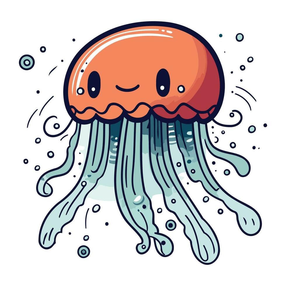 Cute cartoon jellyfish. Vector illustration on a white background.