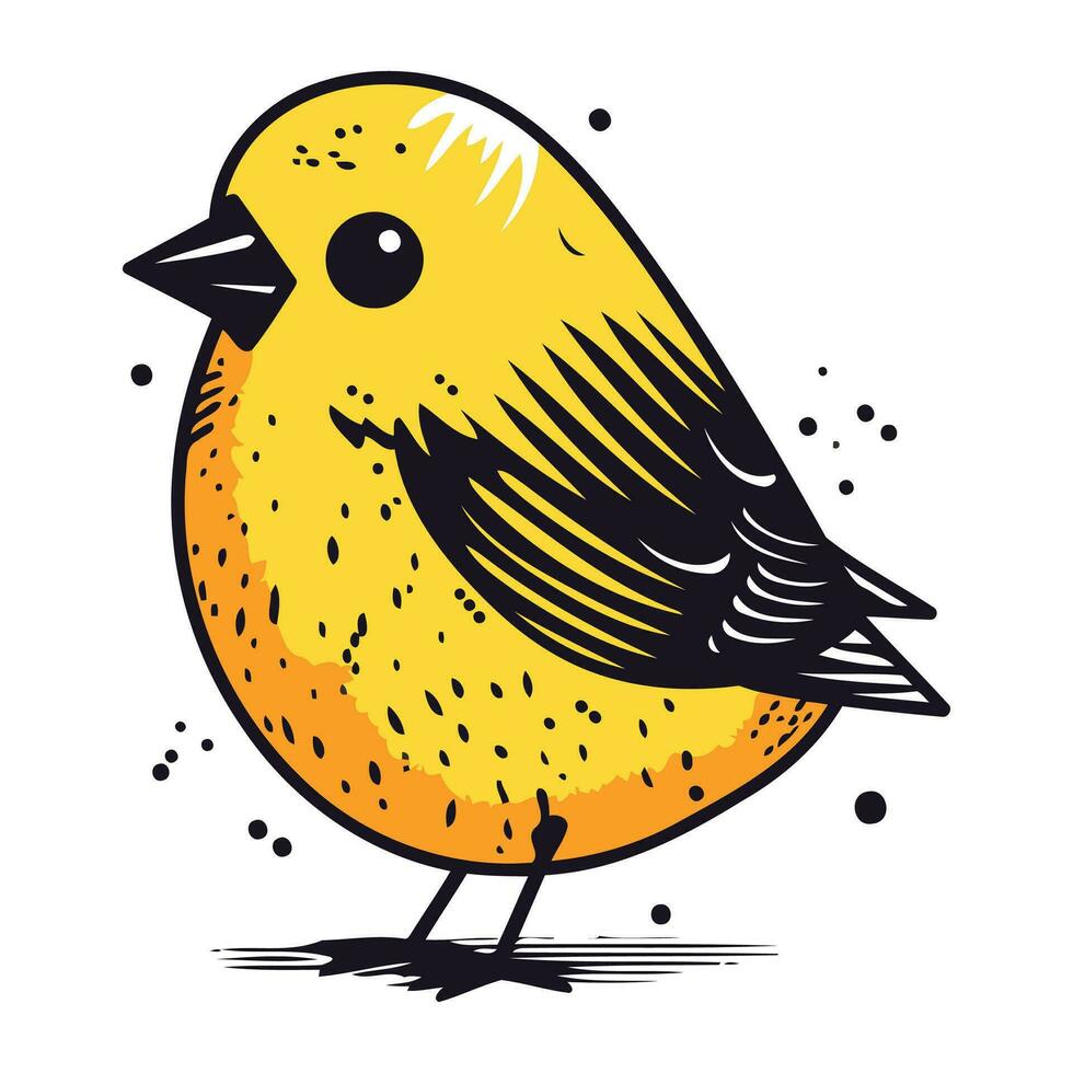 Vector illustration of cute yellow bird. Isolated on white background.