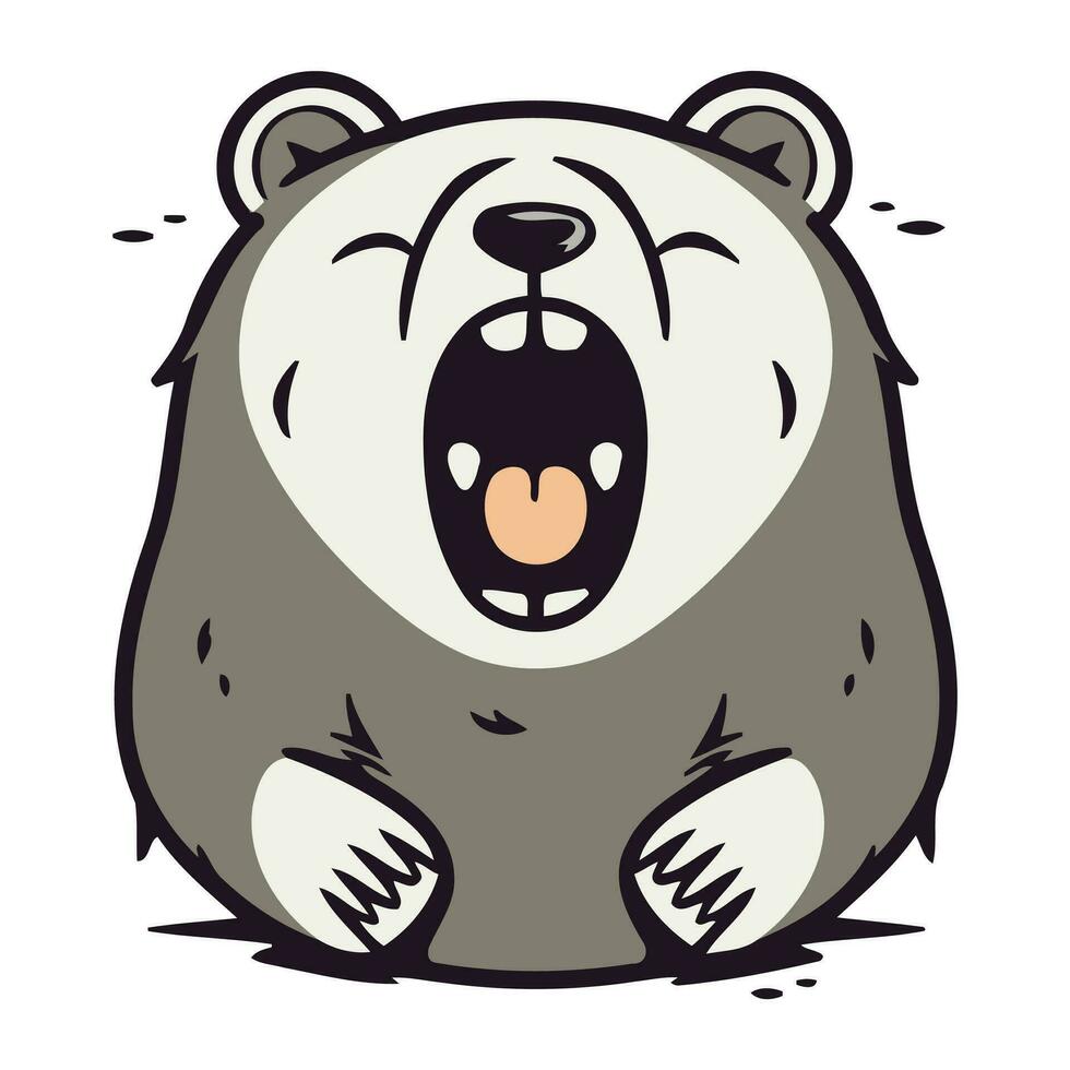 dibujos animados ilustración de un enojado polar oso sentado en el suelo. vector