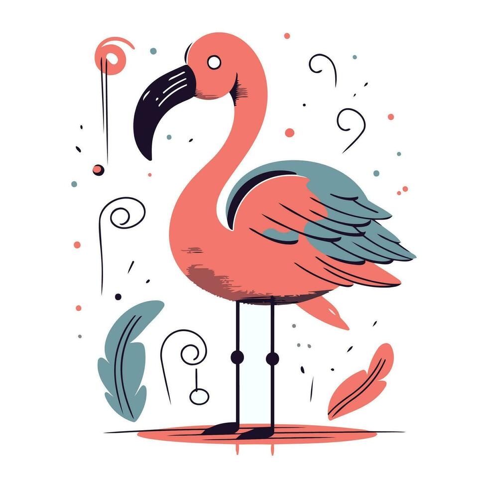 flamenco pájaro vector ilustración. mano dibujado garabatear estilo.