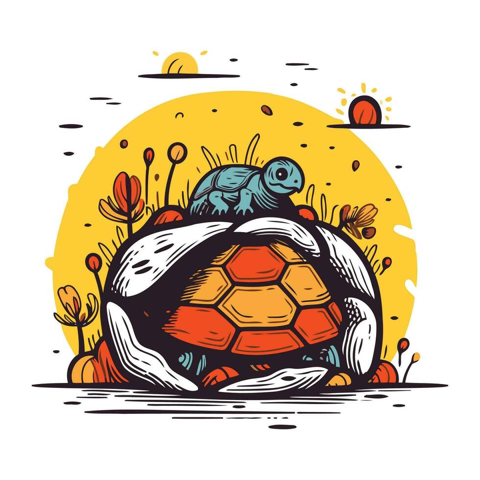 Tortuga en el campo. vistoso vector ilustración para tu diseño