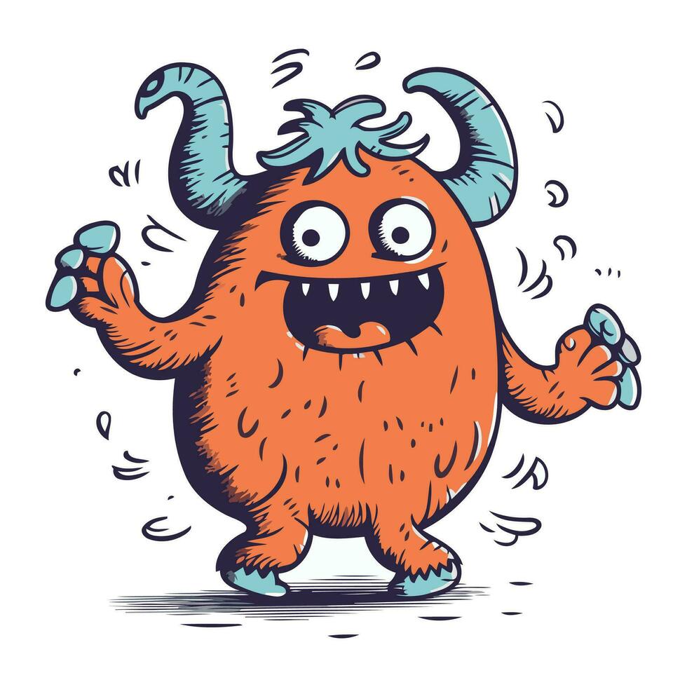 Funny cartoon monster. Vector illustration. Isolated on white background.