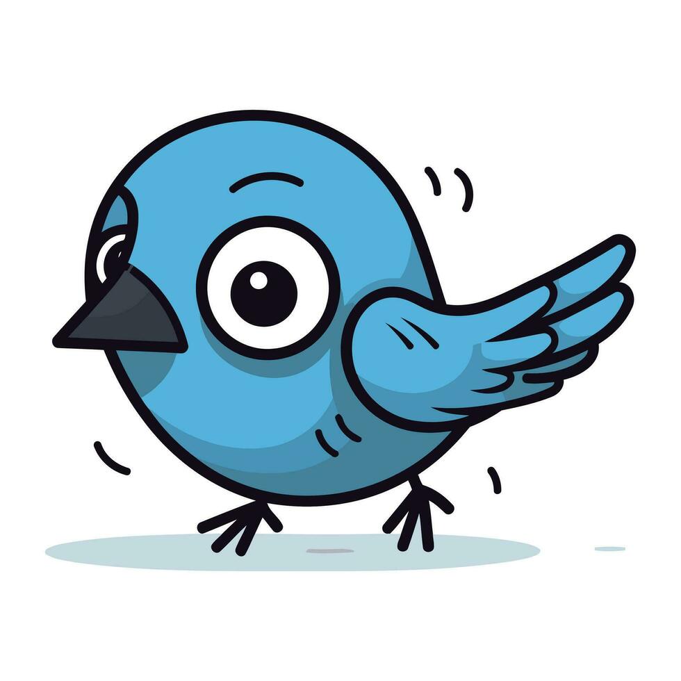Cute blue bird. Cartoon vector illustration. Isolated on white background.