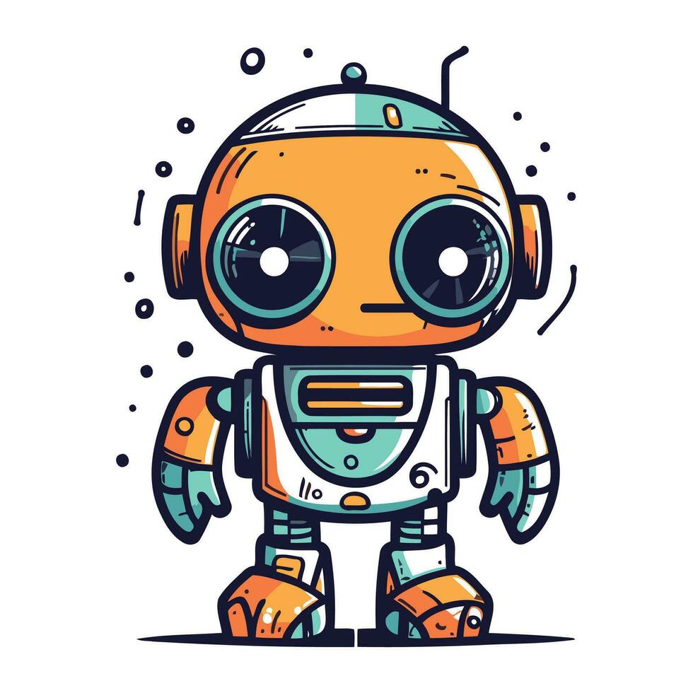 Cute cartoon robot. Vector illustration in doodle style.
