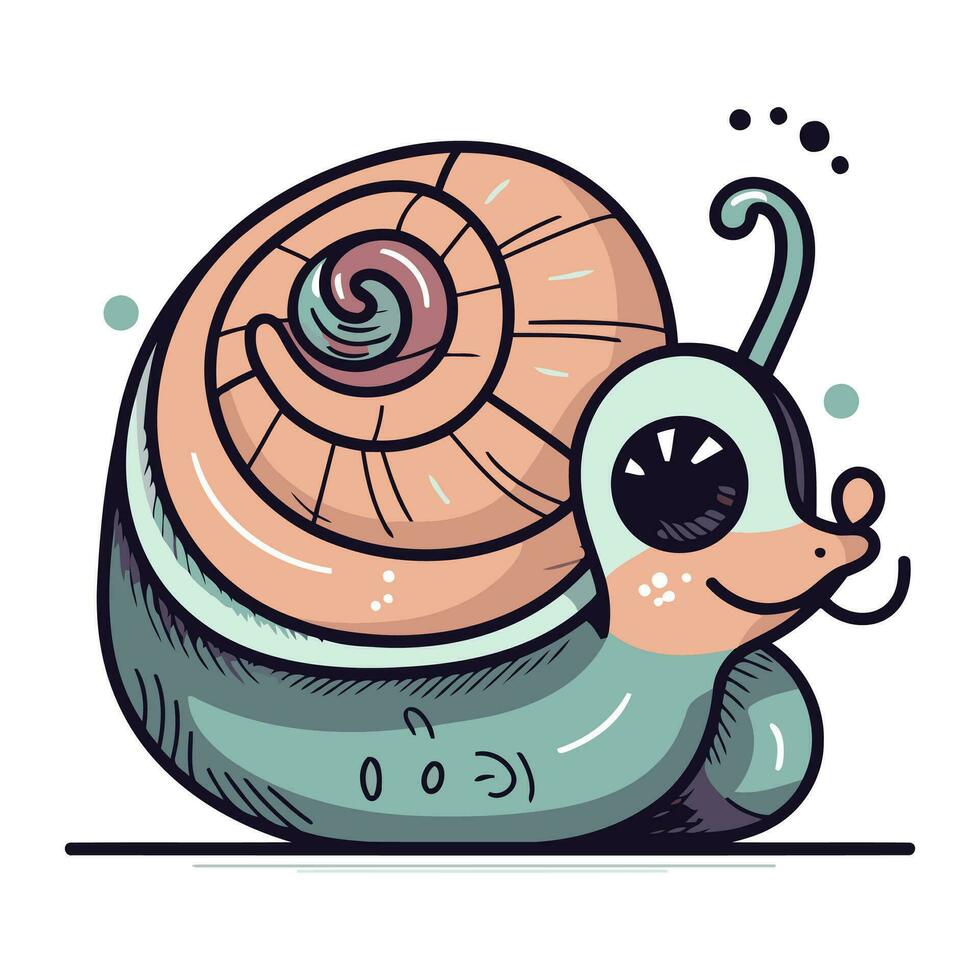 Cute cartoon snail. Vector illustration. Isolated on white background.