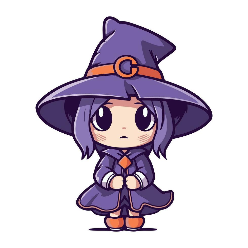 Cute little witch girl. Vector illustration of a cute little witch girl.