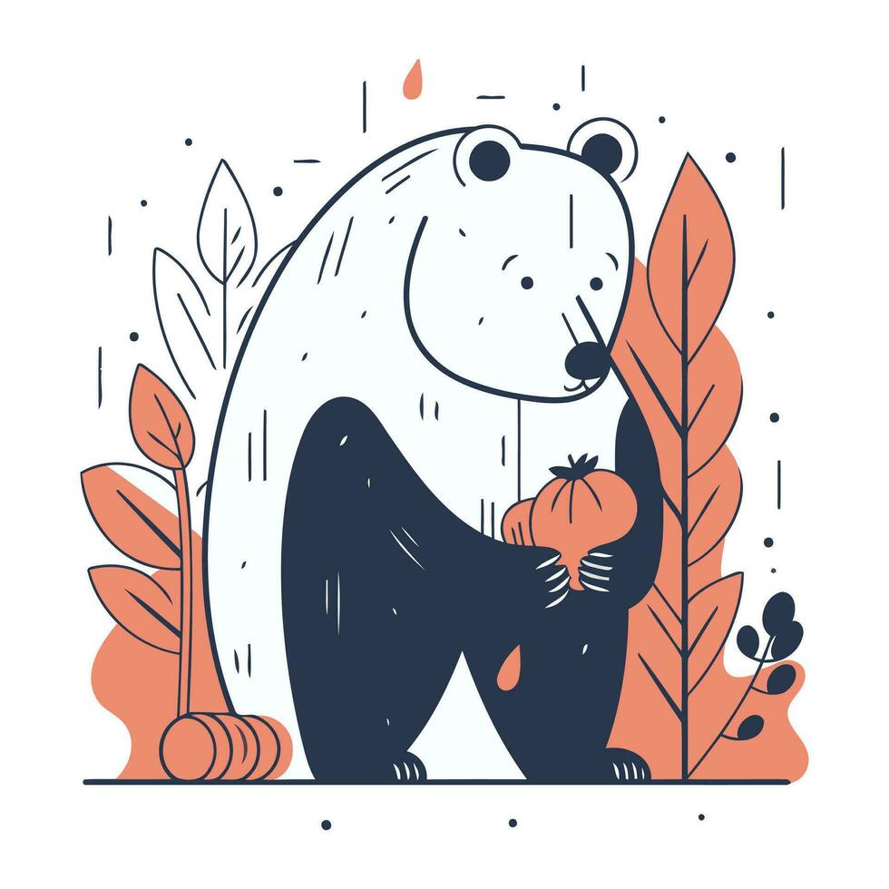 linda mano dibujado vector ilustración de un polar oso participación un calabaza en su patas