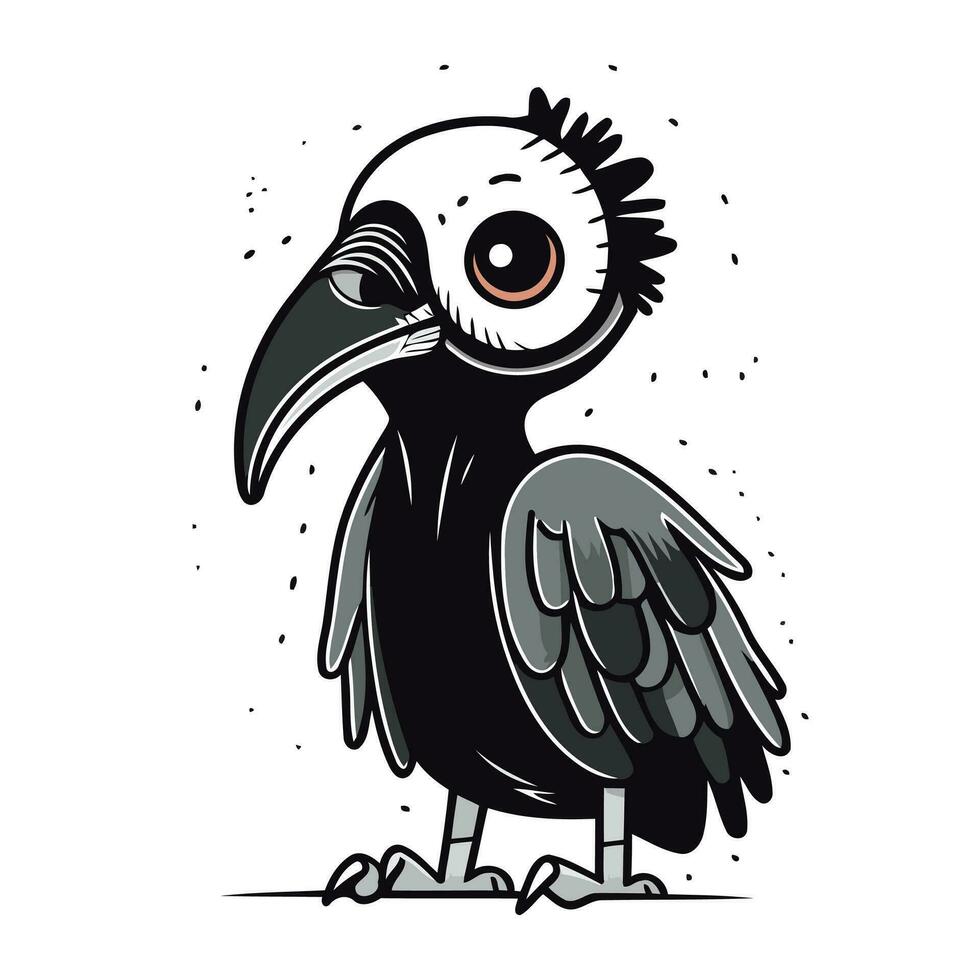 linda dibujos animados cuervo vector ilustración aislado en blanco antecedentes. negro y blanco mano dibujado cuervo.