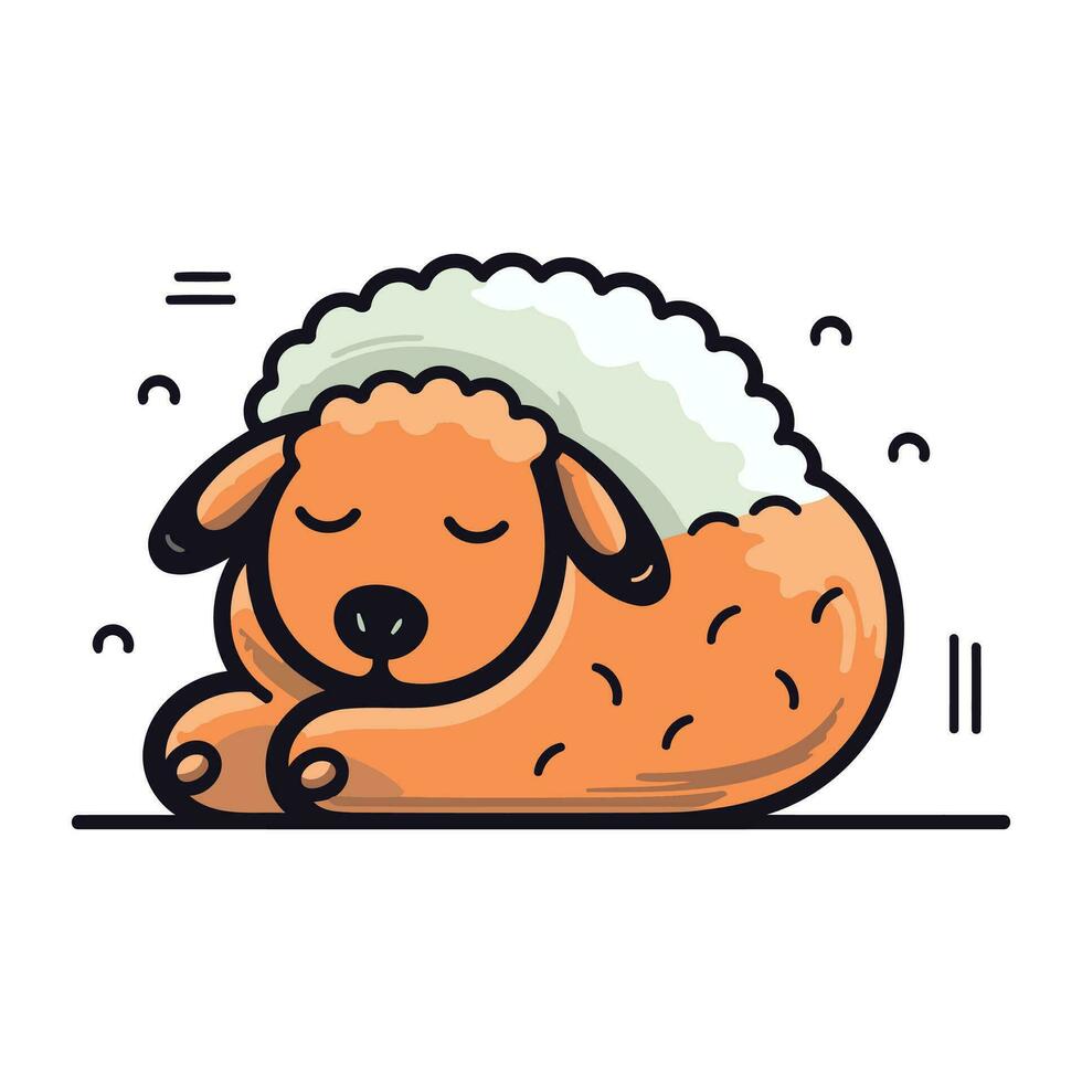 Cute dog sleeping on the ground. Vector illustration in line style.