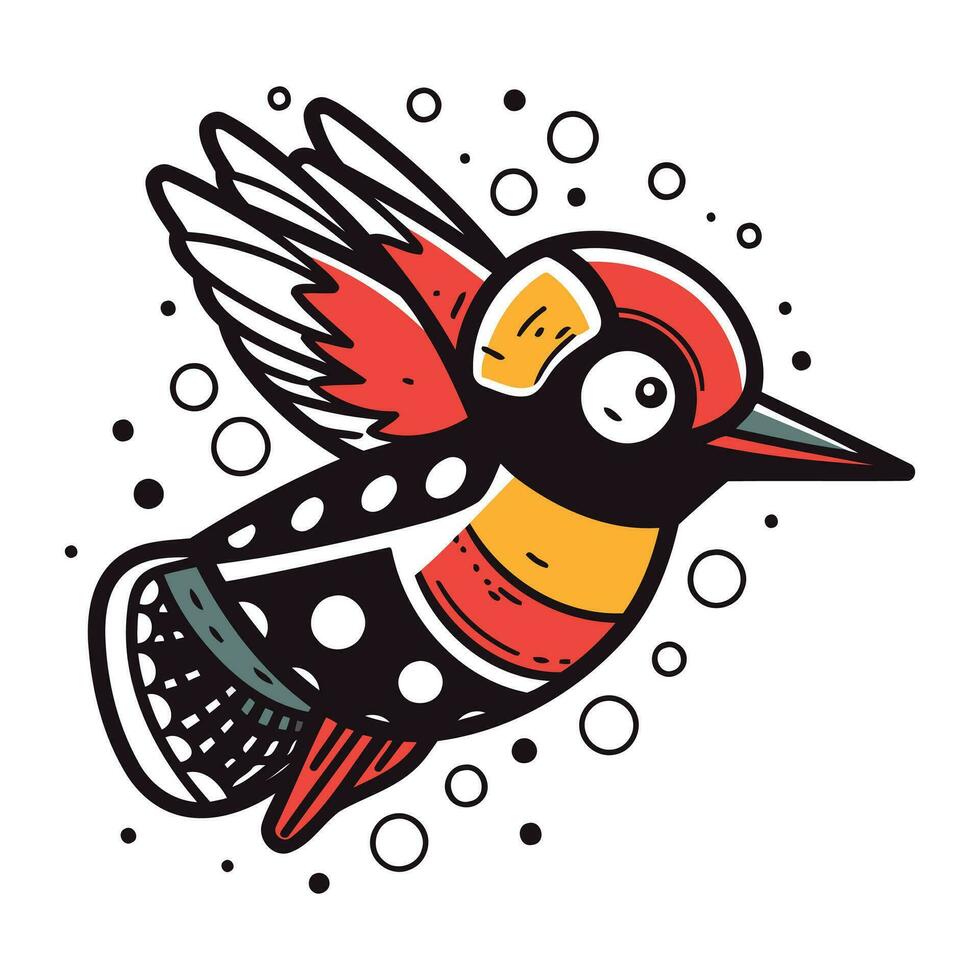 Hand drawn vector illustration of a woodpecker. Isolated objects on white background.